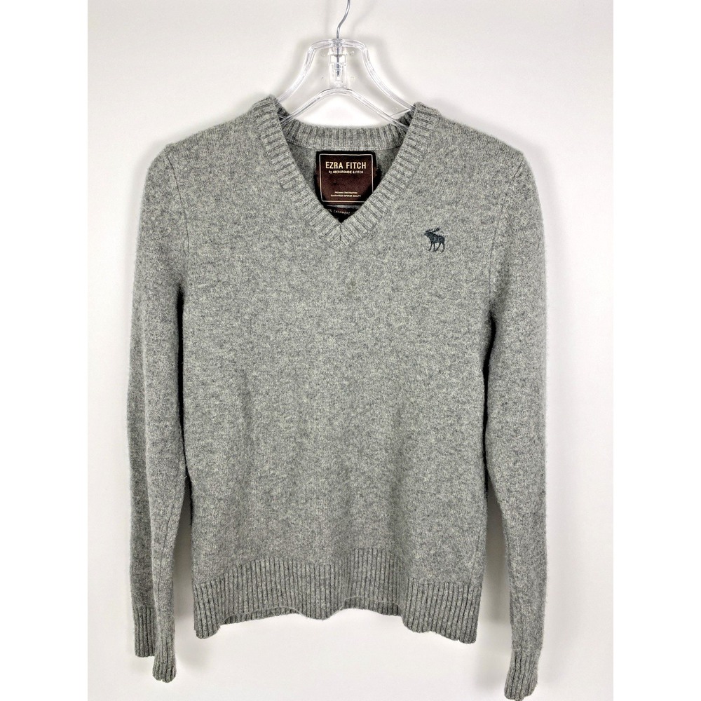 Abercrombie Fitch Ezra Fitch Mens Med 100% Cashmere Sweater Gray V-Neck Preppy
